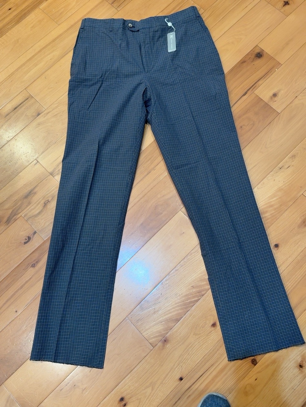 Hickey Freeman NWT Men’s 36 Navy Micro Check Pants Made Italy